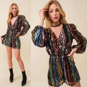 Turn Up The Volume Multicolor Sequin Striped Romper